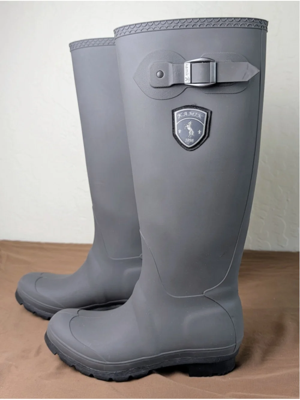 Kamik Womens Rain Boots Size 6 Gray Matte Waterproof Tall Riding Style Boots